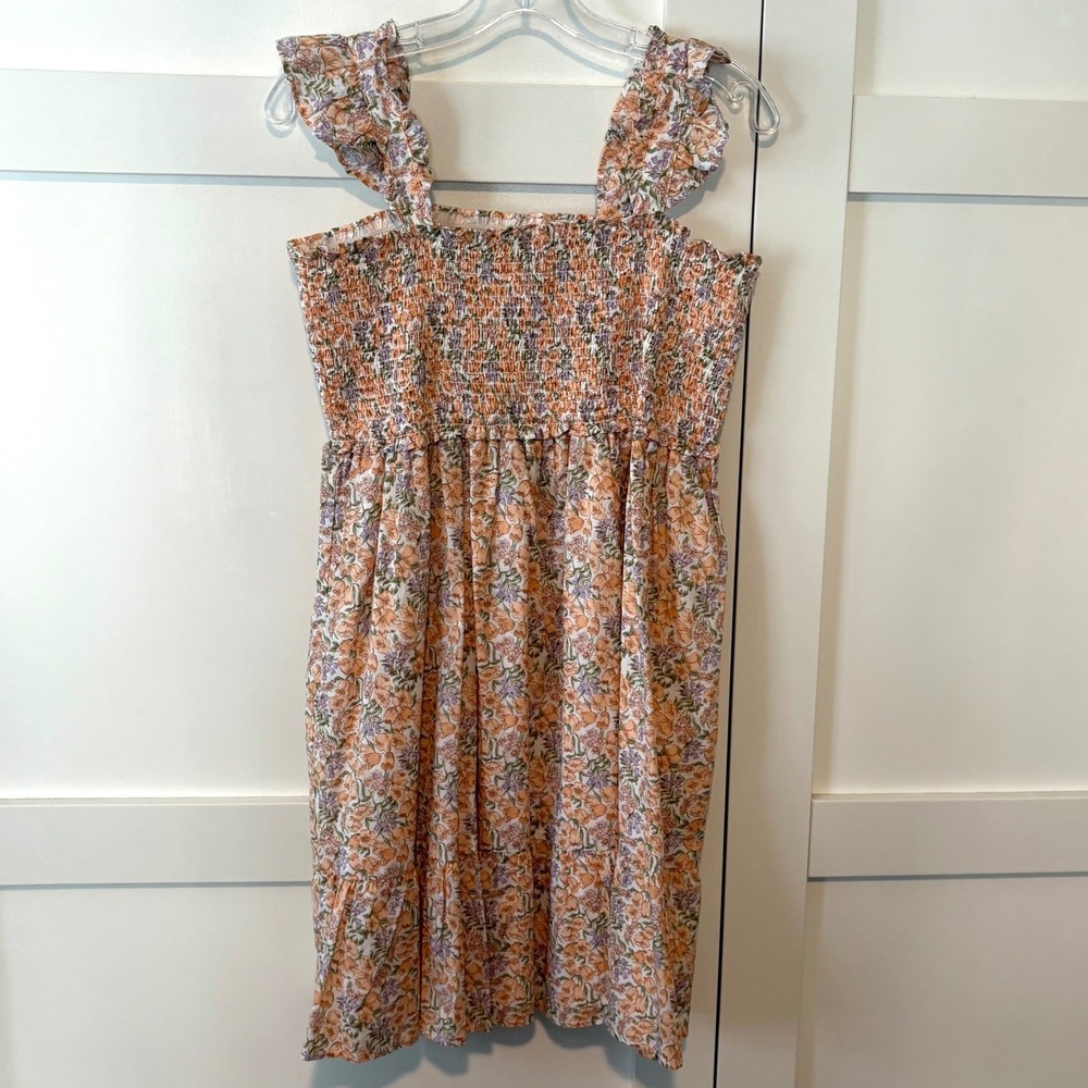 Janie and Jack Girls' Peach Floral Emily Smocked Sundress in Size‎ 18